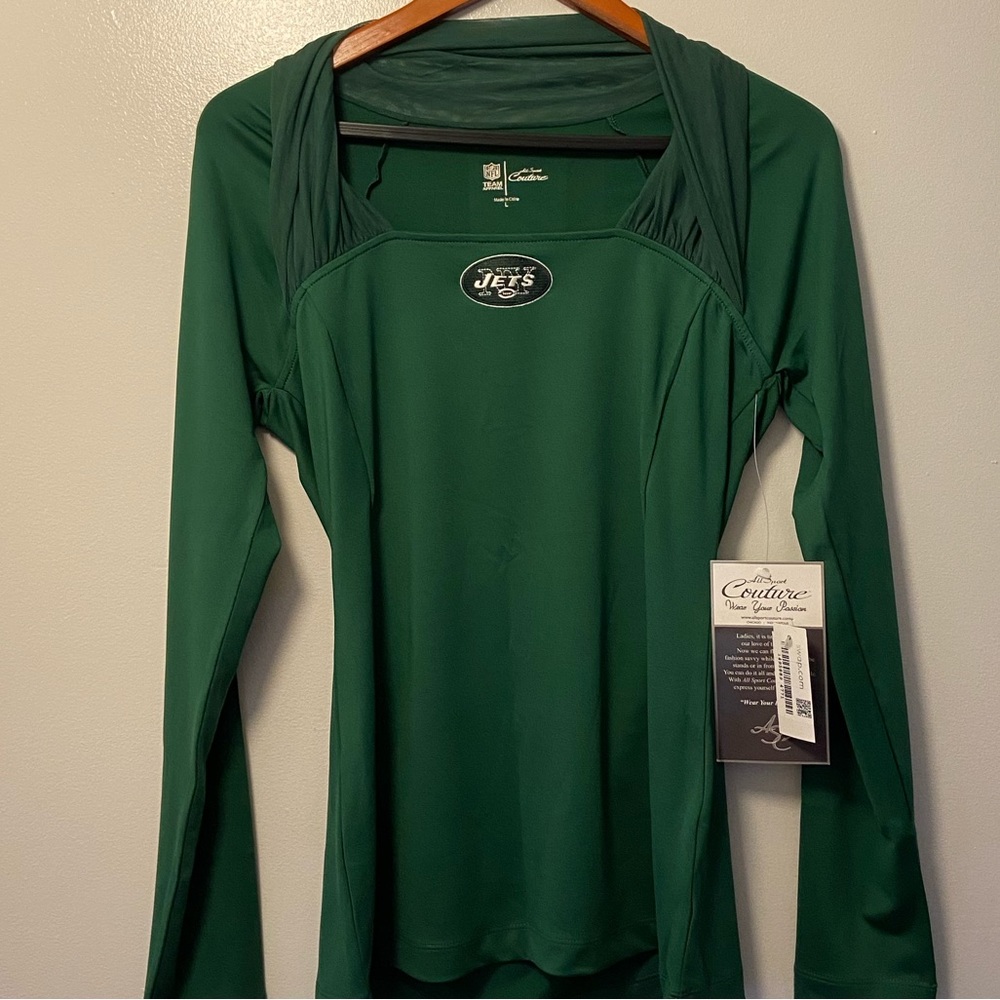 NWT New NFL  New York Jets  Logo Women's Long Sleeve  Tee Shirt Top Green Sz. L